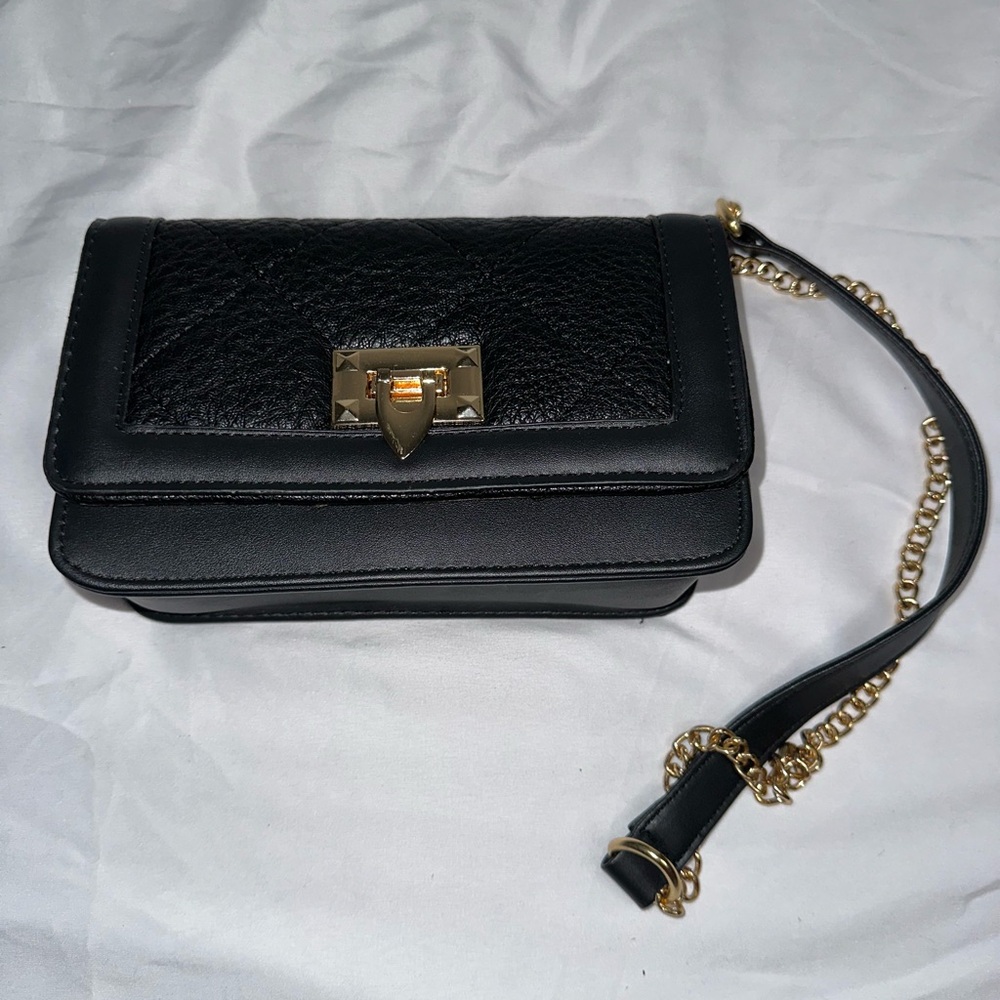 Chic Black and Gold Textured Clutch with Chain Strap